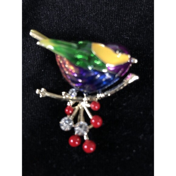 Enameled  Bird pin with white rhinestone accents C Closing - Picture 1 of 6